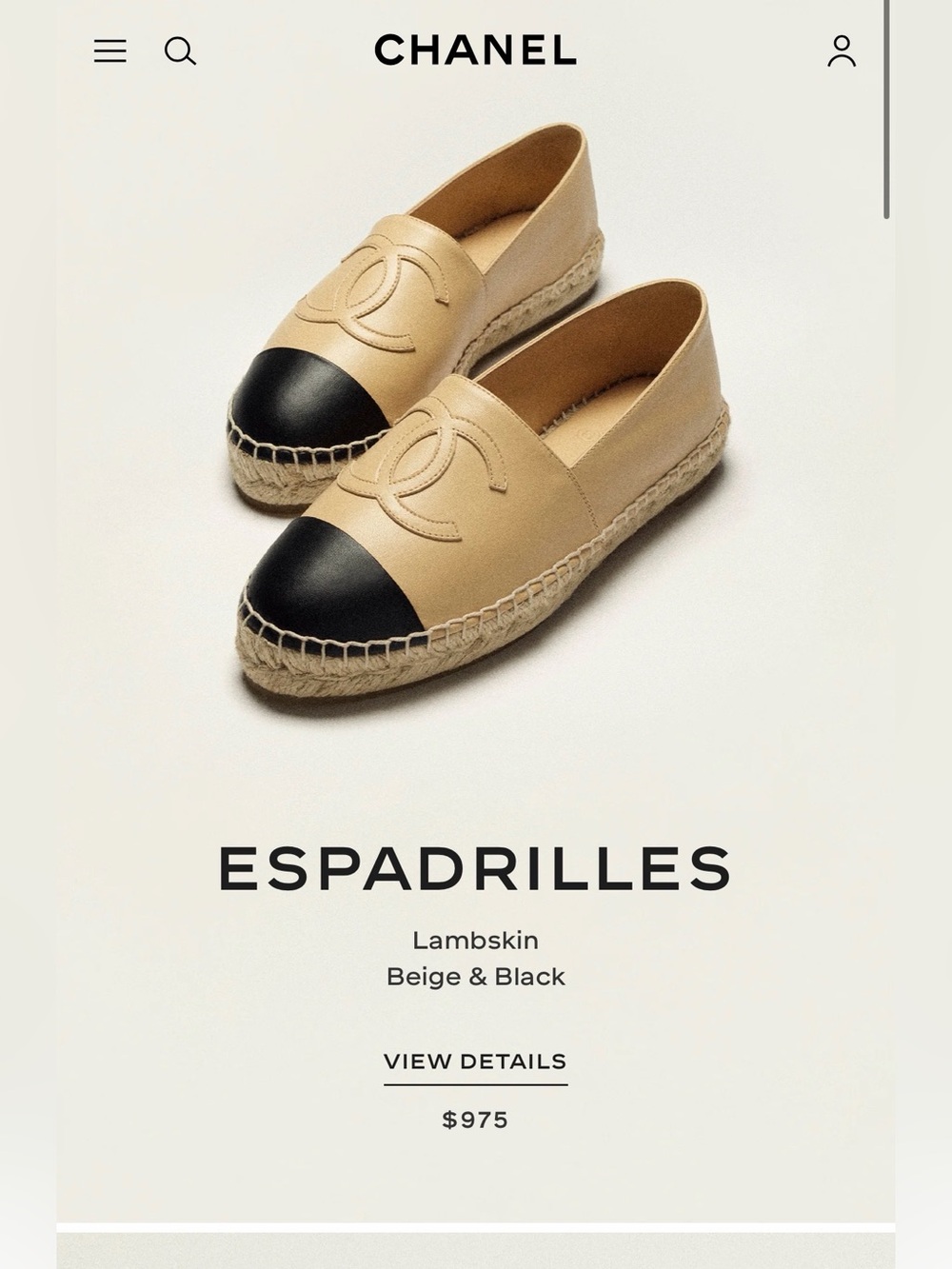 CHANEL Beige and Black Leather Espadrille Flats with CC Logo - Picture 6 of 6